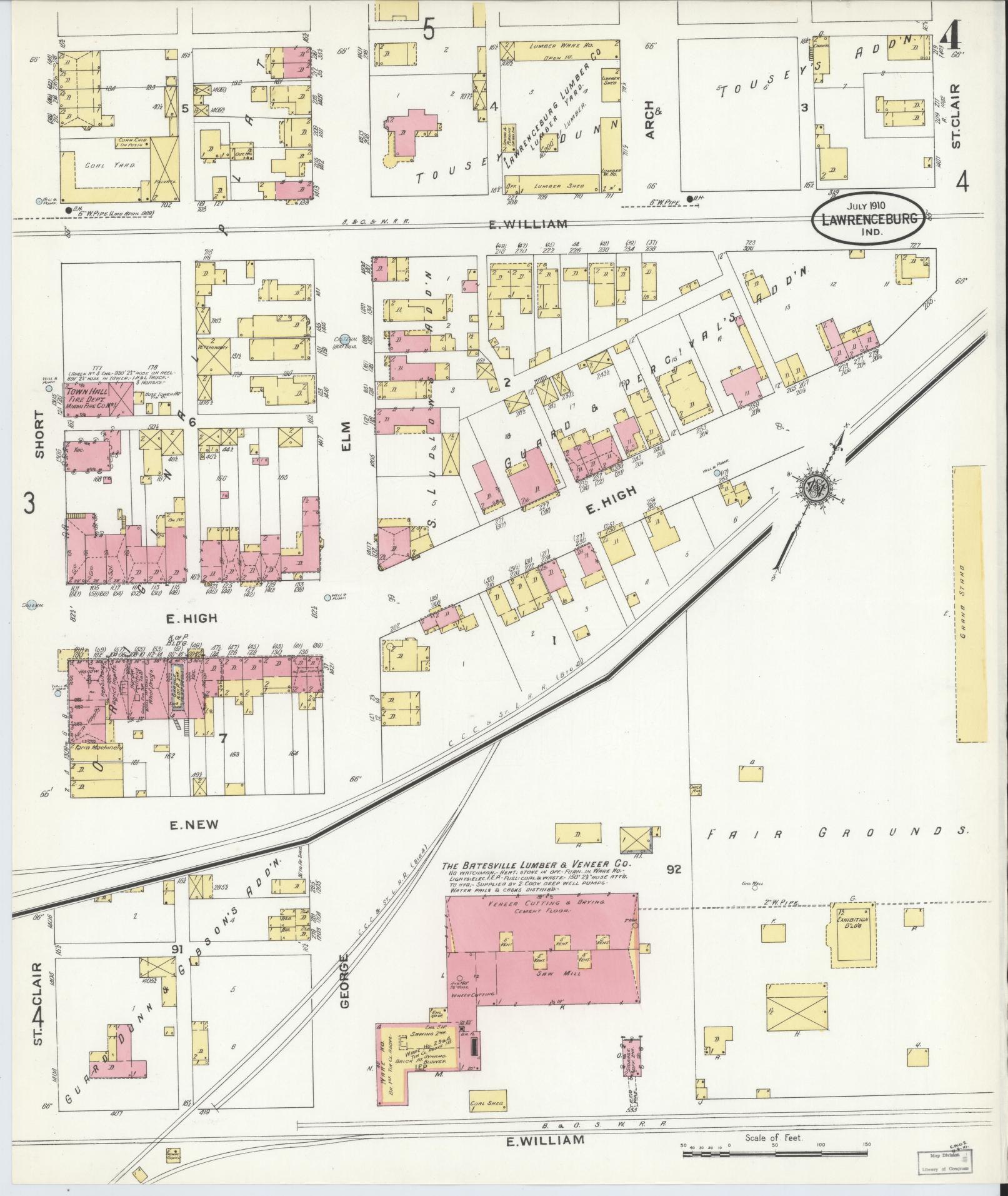 Sanborn Fire Insurance Map from Lawrenceburg, Dearborn County, Indiana (1910), Sheet #0004 - Complete Map Set gallery image, historic Sanborn map, vintage wall art, Indiana Indiana