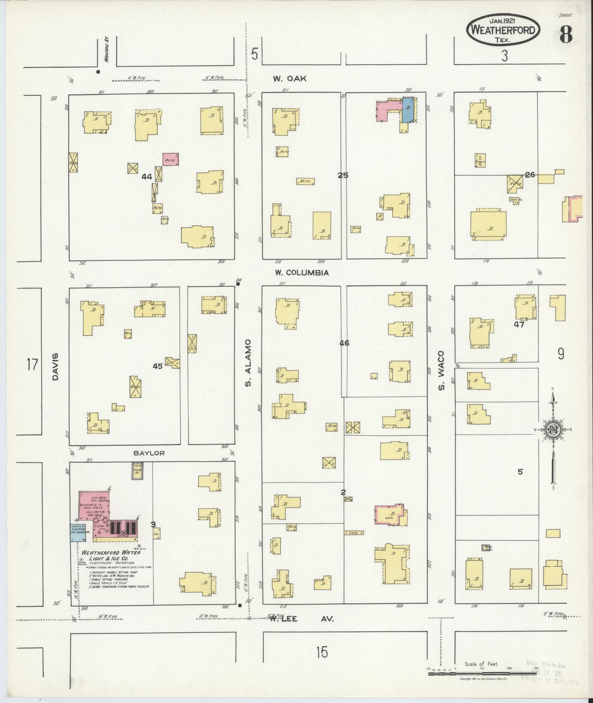 Sanborn Fire Insurance Map from Weatherford, Parker County, Texas (1921), Sheet #0008 - Complete Map Set gallery image, historic Sanborn map, vintage wall art, Texas Texas