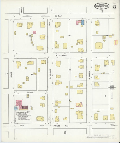 Sanborn Fire Insurance Map from Weatherford, Parker County, Texas (1921), Sheet #0008 - Complete Map Set gallery image, historic Sanborn map, vintage wall art, Texas Texas