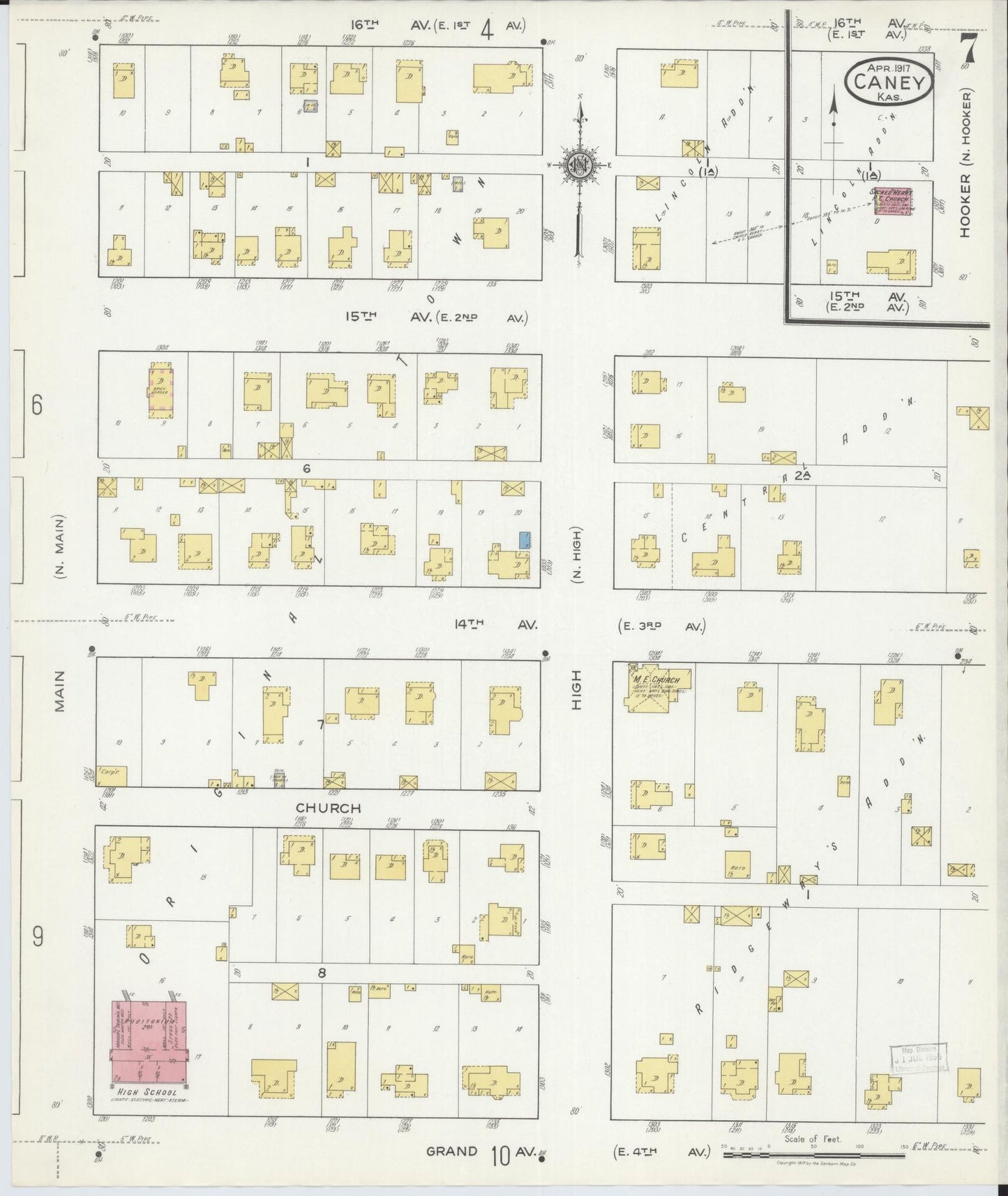 Sanborn Fire Insurance Map from Caney, Montgomery County, Kansas (1917), Sheet #0007 - Complete Map Set gallery image, historic Sanborn map, vintage wall art, Kansas Kansas