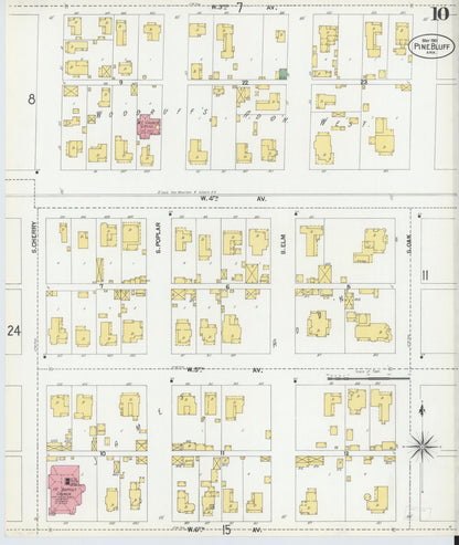 Sanborn Fire Insurance Map from Pine Bluff, Jefferson County, Arkansas (1901), Sheet #0010 - Complete Map Set gallery image, historic Sanborn map, vintage wall art, Arkansas Arkansas