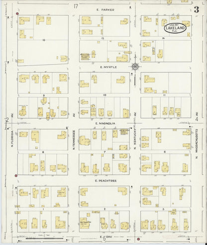 Sanborn Fire Insurance Map from Lakeland, Polk County, Florida (1917), Sheet #0003 - Complete Map Set gallery image, historic Sanborn map, vintage wall art, Florida Florida