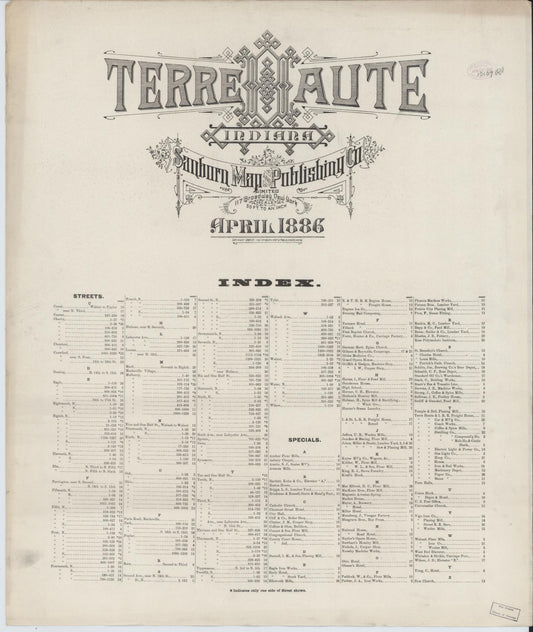 Sanborn Fire Insurance Map from Terre Haute, Vigo County, Indiana (1886), Sheet #0001 - Historic Sanborn Fire Insurance Map Print, vintage old map wall art, antique decor, genealogy gift, Indiana Indiana map