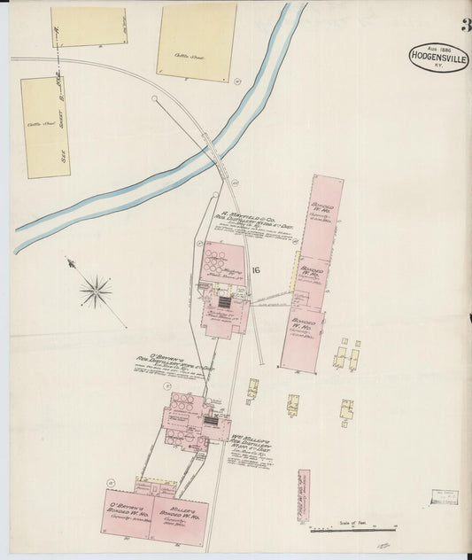 Sanborn Fire Insurance Map from Hodgenville, Larue County, Kentucky (1886), Sheet #0003 - Historic Sanborn Fire Insurance Map Print, vintage old map wall art, antique decor, genealogy gift, Kentucky Kentucky map