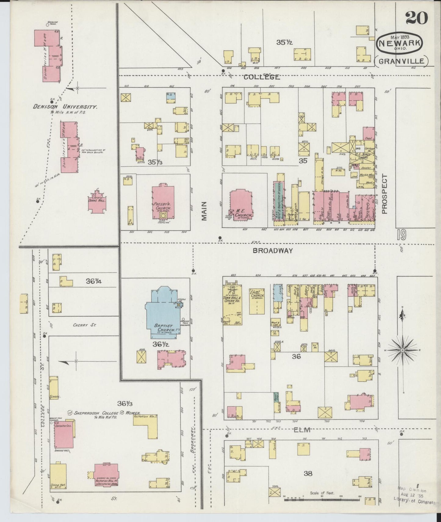 Sanborn Fire Insurance Map from Newark, Licking County, Ohio (1893), Sheet #0020 - Complete Map Set gallery image, historic Sanborn map, vintage wall art, Ohio Ohio