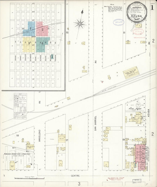 Sanborn Fire Insurance Map from Azusa, Los Angeles County, California (1897), Sheet #0001 - Historic Sanborn Fire Insurance Map Print, vintage old map wall art, antique decor, genealogy gift, California California map