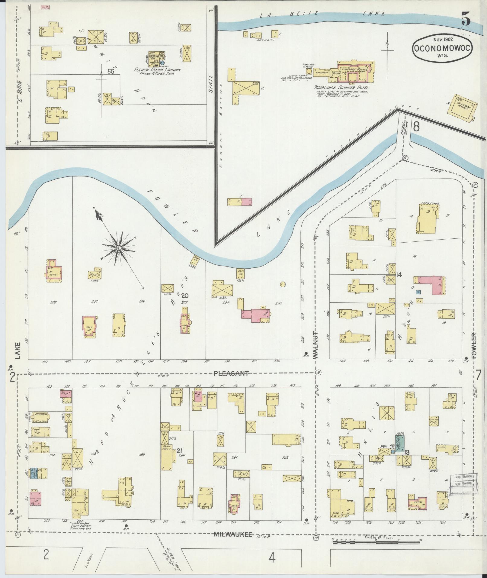 Sanborn Fire Insurance Map from Oconomowoc, Waukesha County, Wisconsin (1902), Sheet #0005 - Historic Sanborn Fire Insurance Map Print, vintage old map wall art, antique decor, genealogy gift, Wisconsin Wisconsin map