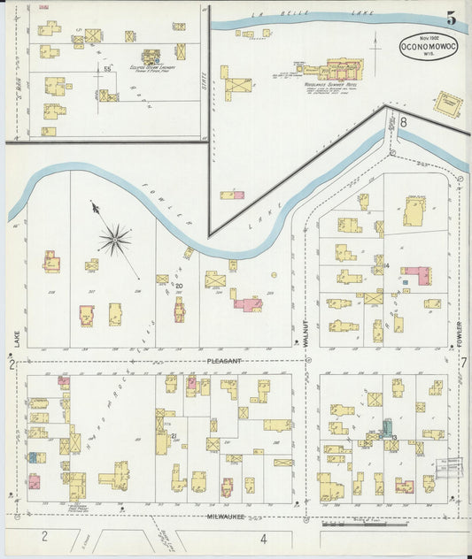 Sanborn Fire Insurance Map from Oconomowoc, Waukesha County, Wisconsin (1902), Sheet #0005 - Historic Sanborn Fire Insurance Map Print, vintage old map wall art, antique decor, genealogy gift, Wisconsin Wisconsin map
