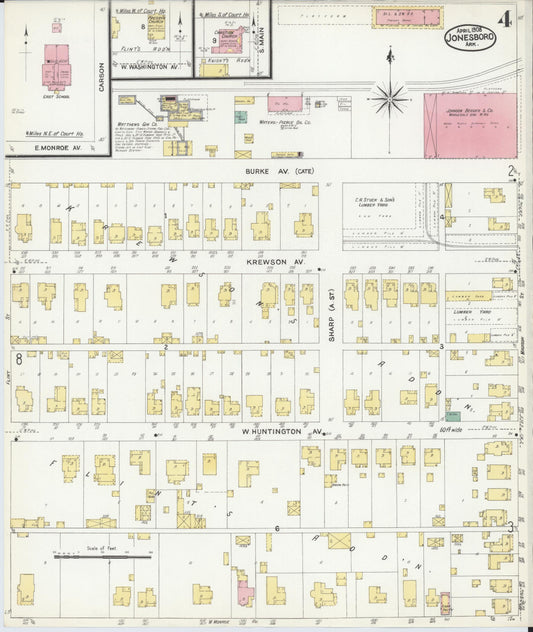 Sanborn Fire Insurance Map from Jonesboro, Craighead County, Arkansas (1908), Sheet #0004 - Historic Sanborn Fire Insurance Map Print, vintage old map wall art, antique decor, genealogy gift, Arkansas Arkansas map