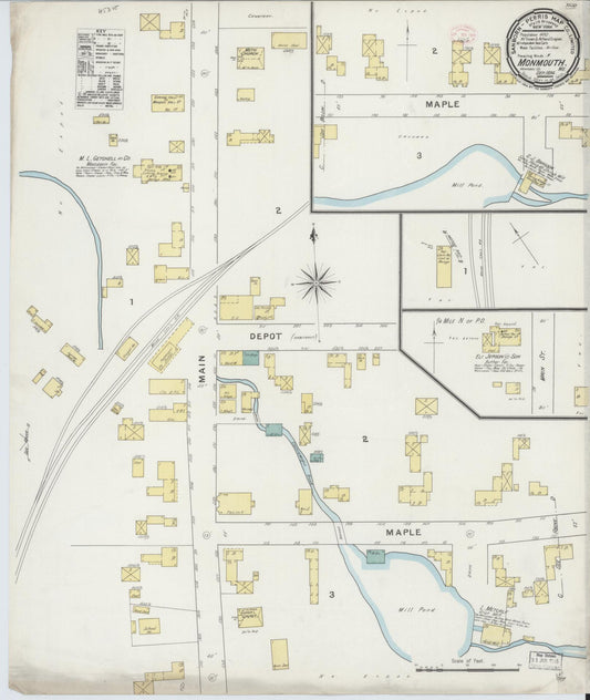 Sanborn Fire Insurance Map from Monmouth, Kennebec County, Maine (1894), Sheet #0001 - Historic Sanborn Fire Insurance Map Print, vintage old map wall art, antique decor, genealogy gift, Maine Maine map