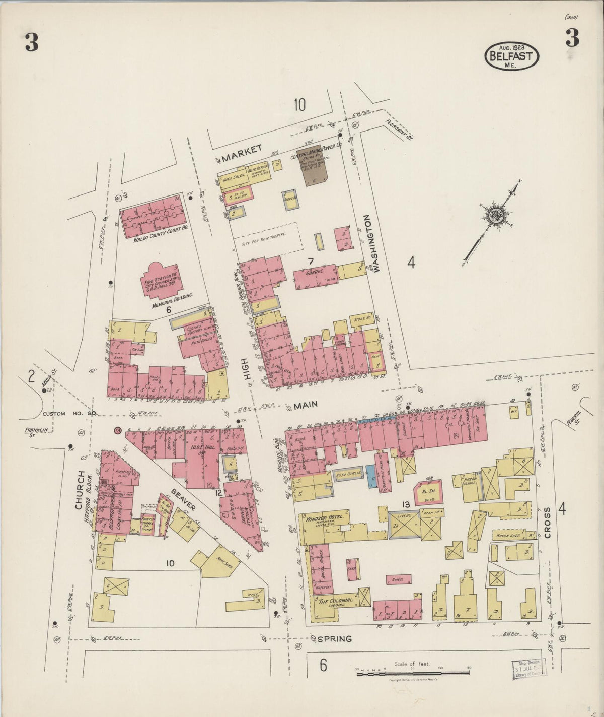 Sanborn Fire Insurance Map from Belfast, Waldo County, Maine (1923), Sheet #0003 - Complete Map Set gallery image, historic Sanborn map, vintage wall art, Maine Maine