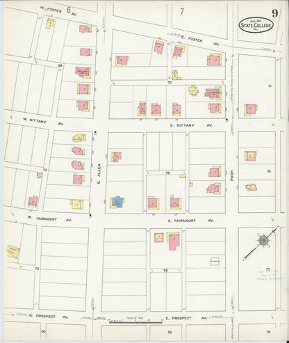 Sanborn Fire Insurance Map from State College, Centre County, Pennsylvania (1911), Sheet #0009 - Historic Sanborn Fire Insurance Map Print, vintage old map wall art, antique decor, genealogy gift, Pennsylvania Pennsylvania map