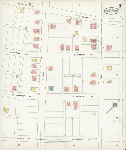 Sanborn Fire Insurance Map from State College, Centre County, Pennsylvania (1911), Sheet #0009 - Historic Sanborn Fire Insurance Map Print, vintage old map wall art, antique decor, genealogy gift, Pennsylvania Pennsylvania map