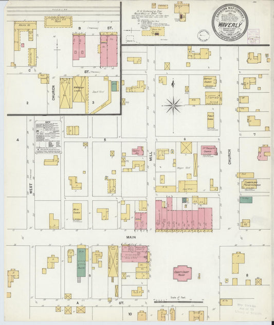 Sanborn Fire Insurance Map from Waverly, Humphreys   County, Tennessee (1902), Sheet #0001 - Historic Sanborn Fire Insurance Map Print, vintage old map wall art, antique decor, genealogy gift, Tennessee Tennessee map