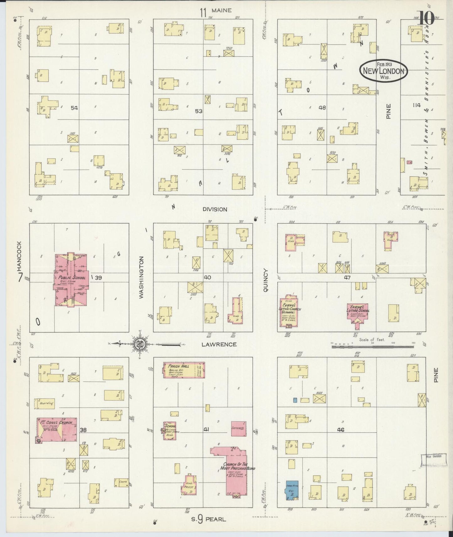Sanborn Fire Insurance Map from New London, Waupaca and Outagamie Counties, Wisconsin (1913), Sheet #0010 - Historic Sanborn Fire Insurance Map Print, vintage old map wall art, antique decor, genealogy gift, Wisconsin Wisconsin map