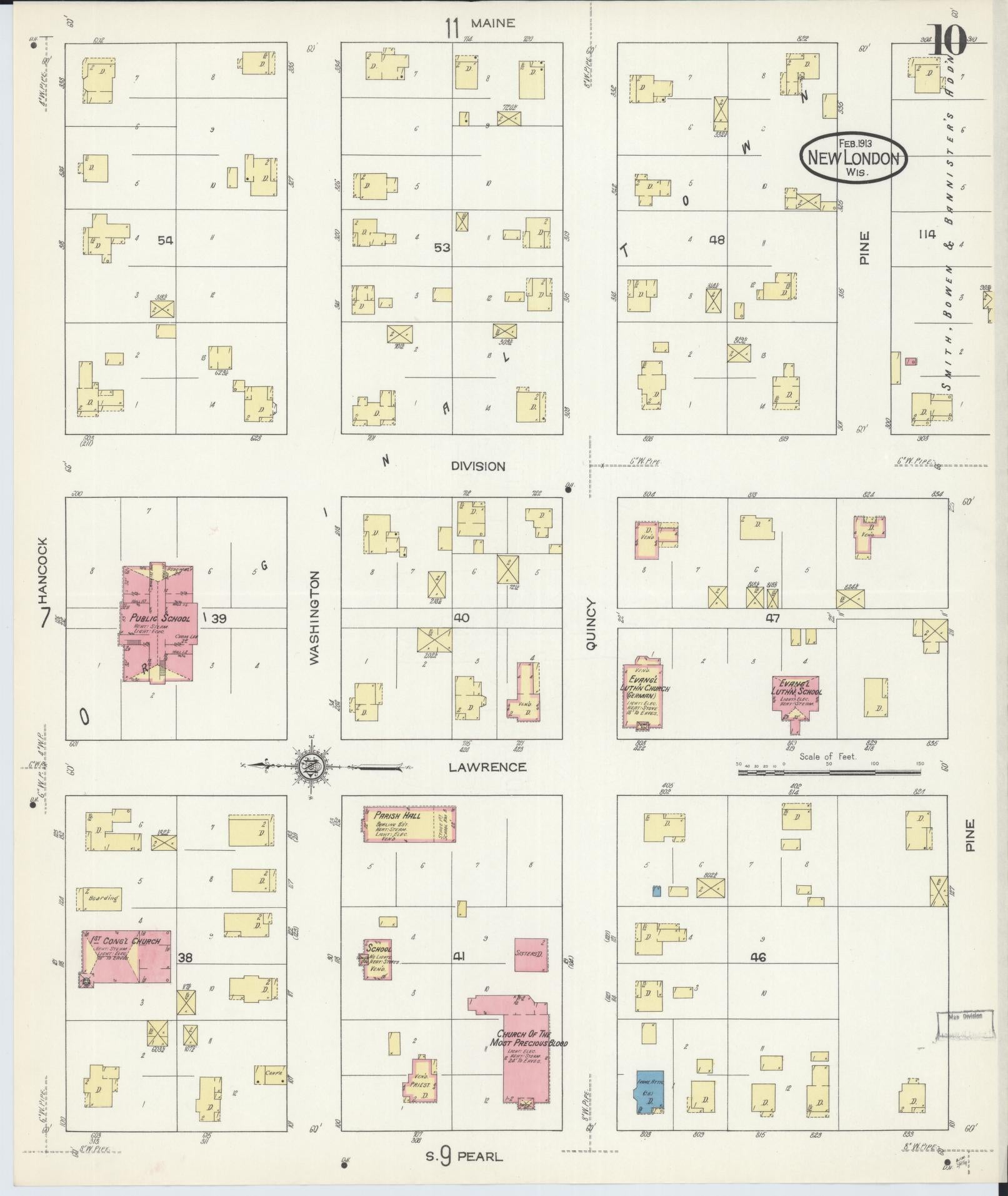 Sanborn Fire Insurance Map from New London, Waupaca and Outagamie Counties, Wisconsin (1913), Sheet #0010 - Historic Sanborn Fire Insurance Map Print, vintage old map wall art, antique decor, genealogy gift, Wisconsin Wisconsin map