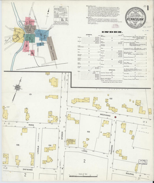 Sanborn Fire Insurance Map from Kennebunk, York County, Maine (1911), Sheet #0001 - Complete Map Set gallery image, historic Sanborn map, vintage wall art, Maine Maine