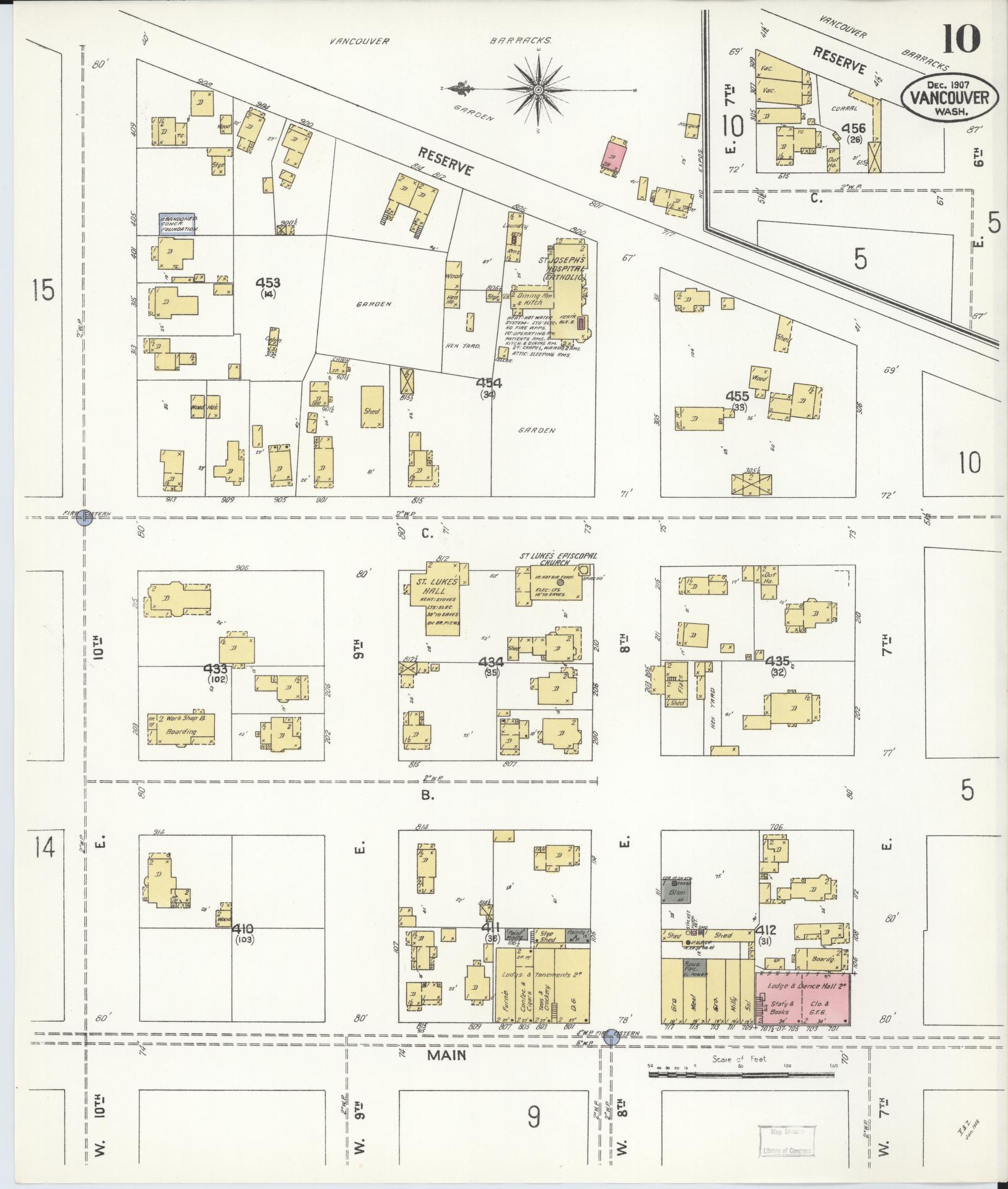 Sanborn Fire Insurance Map from Vancouver, Clark County, Washington (1907), Sheet #0010 - Complete Map Set gallery image, historic Sanborn map, vintage wall art, Washington Washington