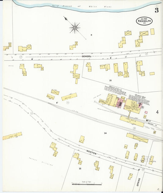 Sanborn Fire Insurance Map from Randolph, Orange County, Vermont (1905), Sheet #0003 - Historic Sanborn Fire Insurance Map Print, vintage old map wall art, antique decor, genealogy gift, Vermont Vermont map