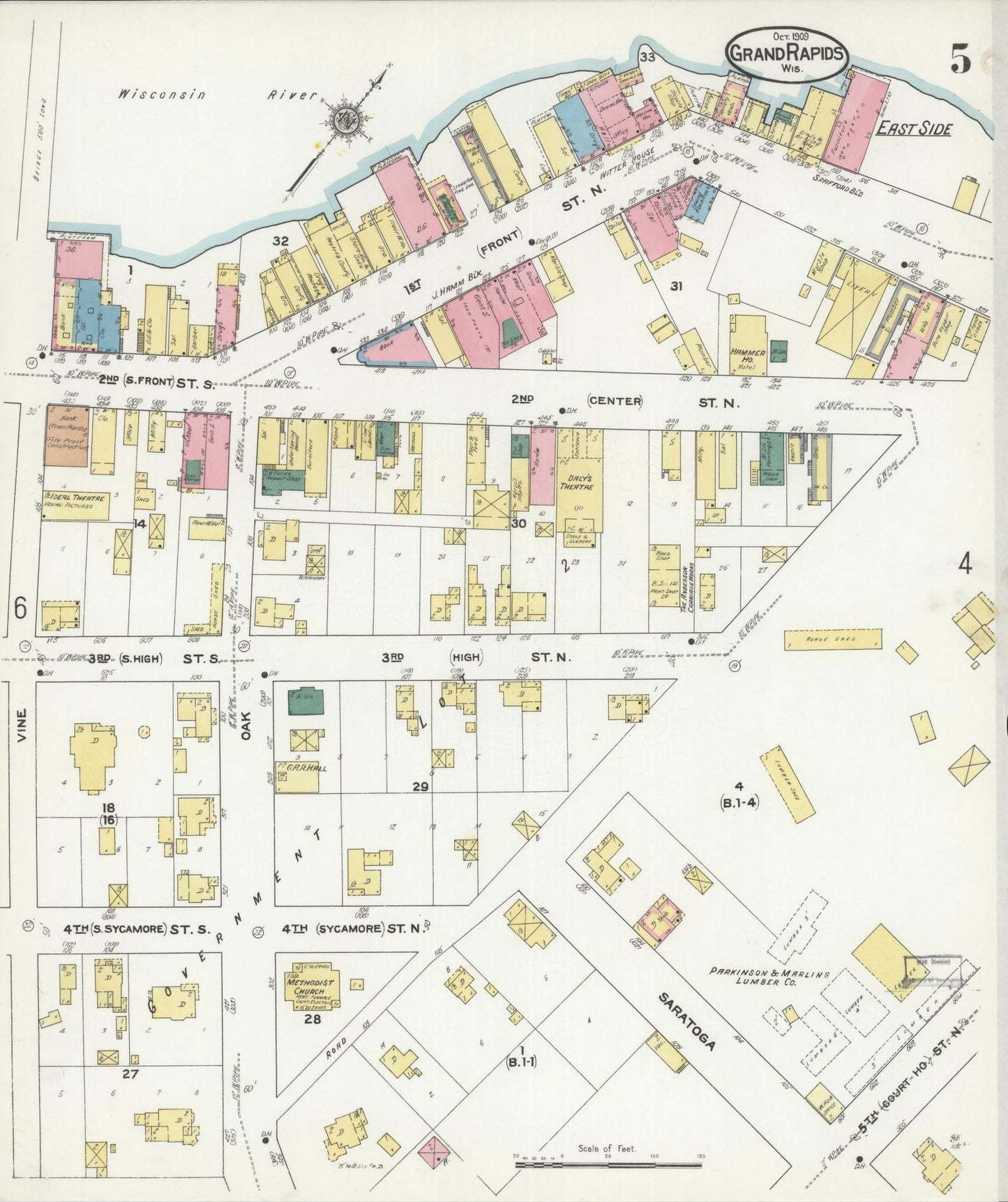 Sanborn Fire Insurance Map from Grand Rapids, Wood County, Wisconsin (1909), Sheet #0005 - Complete Map Set gallery image, historic Sanborn map, vintage wall art, Wisconsin Wisconsin