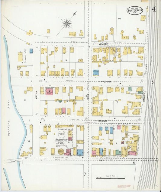 Sanborn Fire Insurance Map from Port Jervis, Orange County, New York (1905), Sheet #0004 - Historic Sanborn Fire Insurance Map Print, vintage old map wall art, antique decor, genealogy gift, New York New York map