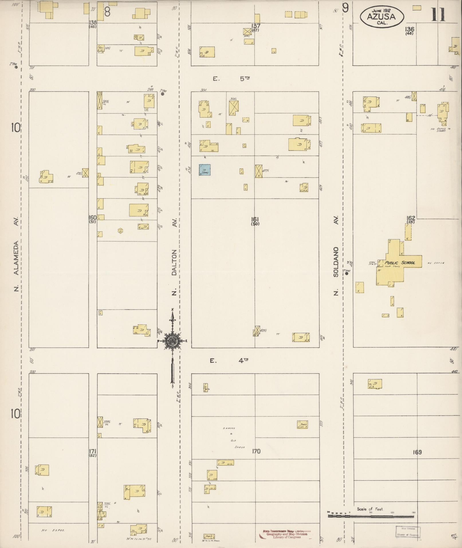 Sanborn Fire Insurance Map from Azusa, Los Angeles County, California (1912), Sheet #0011 - Historic Sanborn Fire Insurance Map Print, vintage old map wall art, antique decor, genealogy gift, California California map