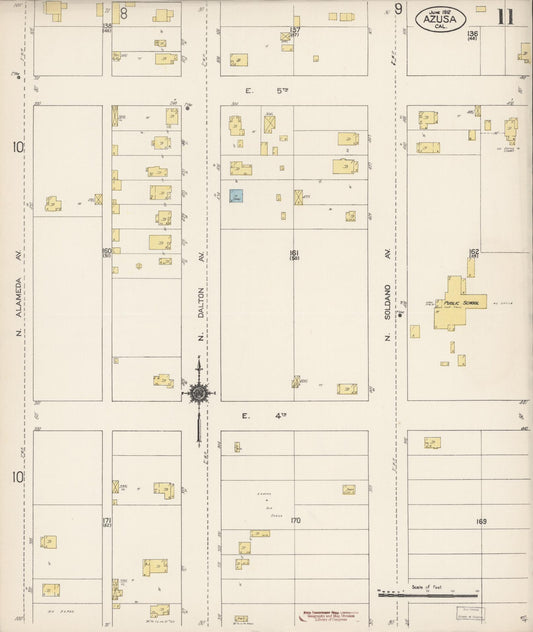 Sanborn Fire Insurance Map from Azusa, Los Angeles County, California (1912), Sheet #0011 - Historic Sanborn Fire Insurance Map Print, vintage old map wall art, antique decor, genealogy gift, California California map