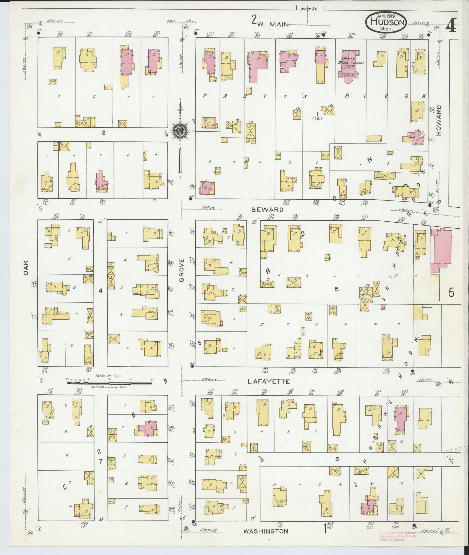 Sanborn Fire Insurance Map from Hudson, Lenawee County, Michigan (1919), Sheet #0004 - Complete Map Set gallery image, historic Sanborn map, vintage wall art, Michigan Michigan