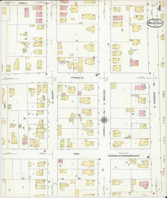 Sanborn Fire Insurance Map from Waukegan, Lake County, Illinois (1912), Sheet #0004 - Historic Sanborn Fire Insurance Map Print, vintage old map wall art, antique decor, genealogy gift, Illinois Illinois map