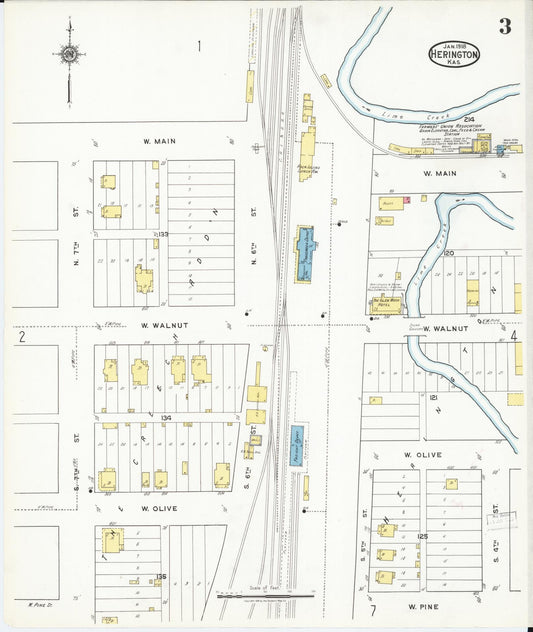 Sanborn Fire Insurance Map from Herington, Dickinson County, Kansas (1918), Sheet #0003 - Historic Sanborn Fire Insurance Map Print, vintage old map wall art, antique decor, genealogy gift, Kansas Kansas map