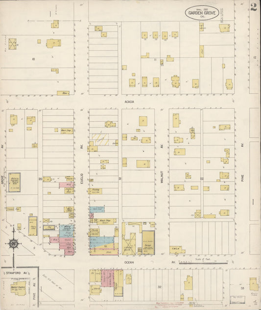 Sanborn Fire Insurance Map from Garden Grove, Orange County, California (1915), Sheet #0002 - Historic Sanborn Fire Insurance Map Print, vintage old map wall art, antique decor, genealogy gift, California California map