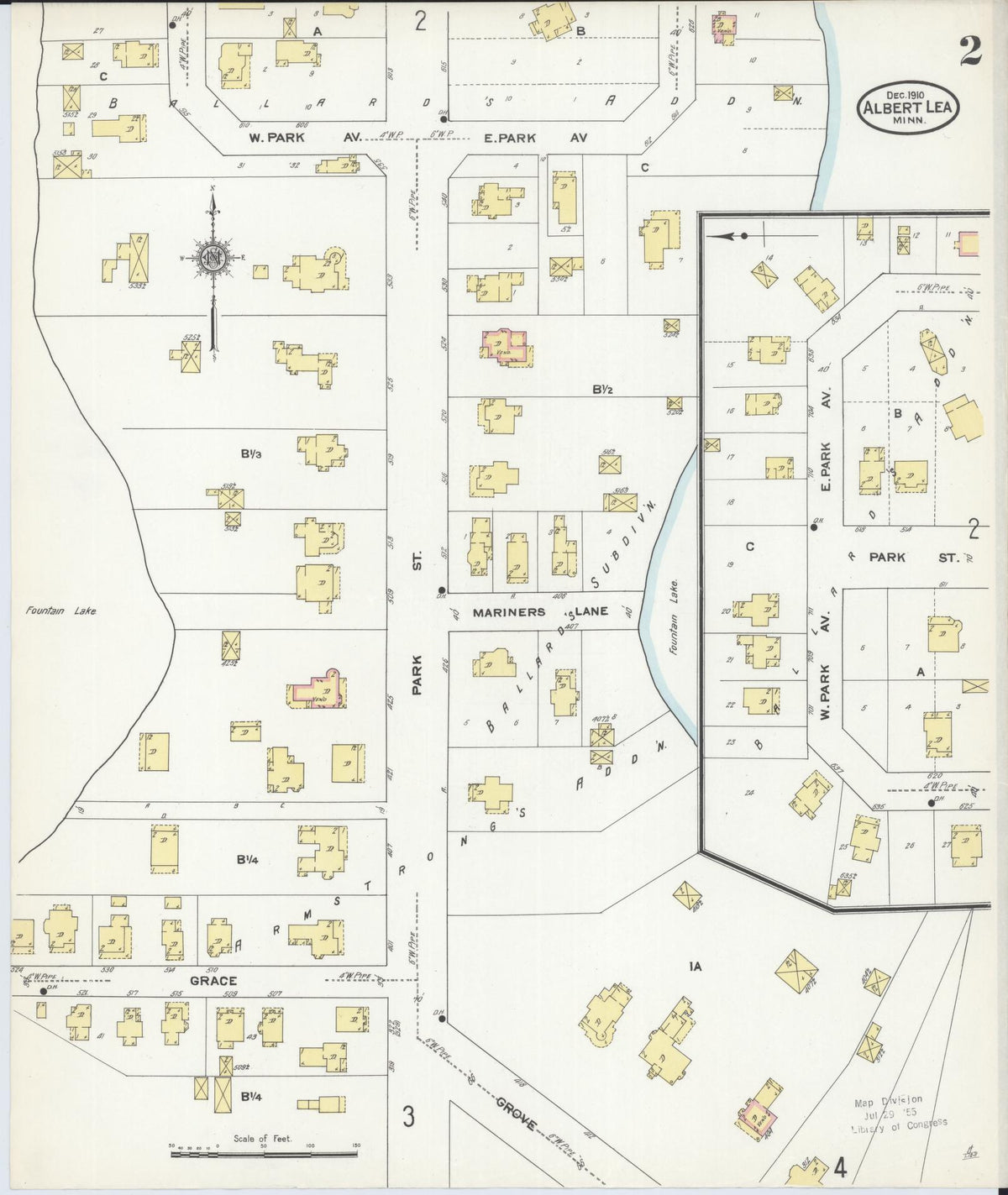 Sanborn Fire Insurance Map from Albert Lea, Freeborn County, Minnesota (1910), Sheet #0002 - Historic Sanborn Fire Insurance Map Print, vintage old map wall art, antique decor, genealogy gift, Minnesota Minnesota map