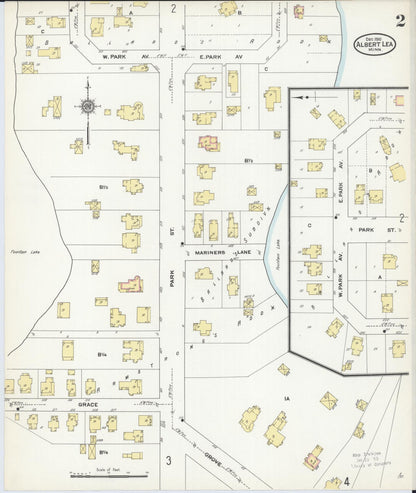 Sanborn Fire Insurance Map from Albert Lea, Freeborn County, Minnesota (1910), Sheet #0002 - Historic Sanborn Fire Insurance Map Print, vintage old map wall art, antique decor, genealogy gift, Minnesota Minnesota map