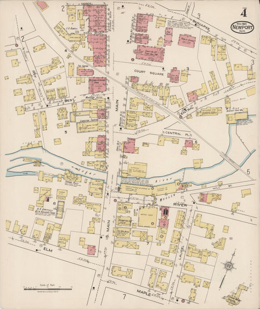 Sanborn Fire Insurance Map from Newport, Sullivan County, New Hampshire (1921), Sheet #0004 - Historic Sanborn Fire Insurance Map Print, vintage old map wall art, antique decor, genealogy gift, New Hampshire New Hampshire map