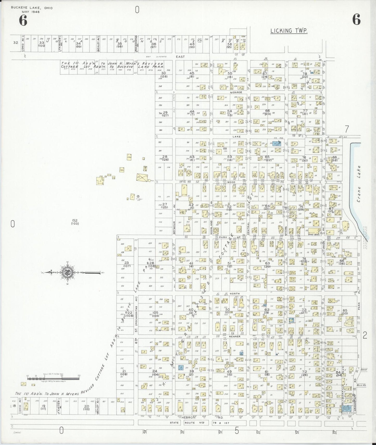 Sanborn Fire Insurance Map from Buckeye Lake, Licking County, Ohio (1946), Sheet #0006 - Historic Sanborn Fire Insurance Map Print, vintage old map wall art, antique decor, genealogy gift, Ohio Ohio map