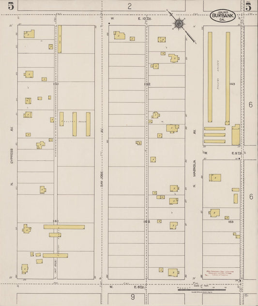 Sanborn Fire Insurance Map from Burbank, Los Angeles County, California (1923), Sheet #0005 - Historic Sanborn Fire Insurance Map Print, vintage old map wall art, antique decor, genealogy gift, California California map