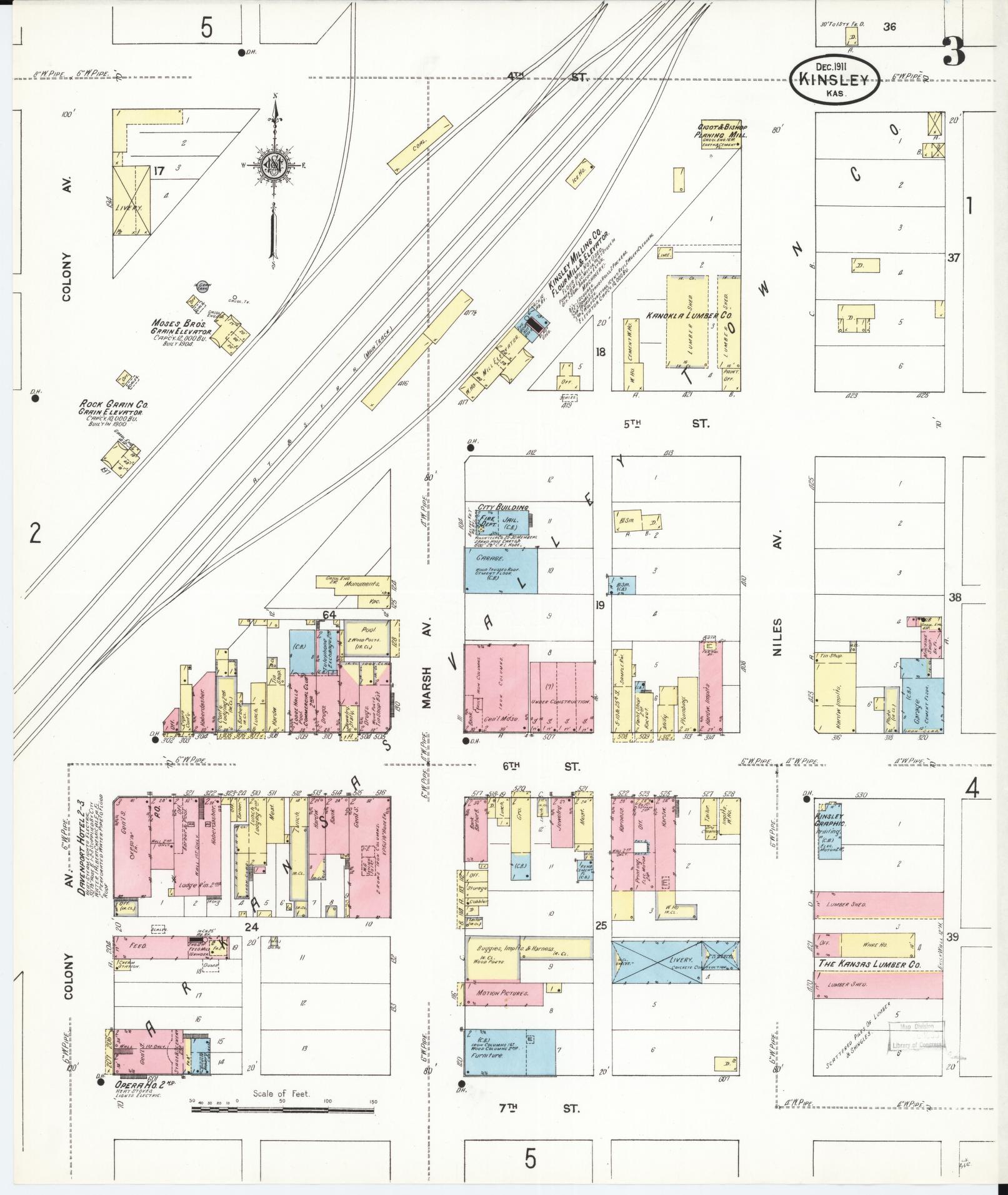 Sanborn Fire Insurance Map from Kinsley, Edwards County, Kansas (1911), Sheet #0003 - Complete Map Set gallery image, historic Sanborn map, vintage wall art, Kansas Kansas
