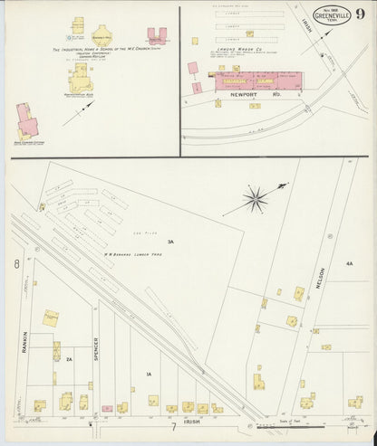 Sanborn Fire Insurance Map from Greeneville, Greene County, Tennessee (1908), Sheet #0009 - Complete Map Set gallery image, historic Sanborn map, vintage wall art, Tennessee Tennessee