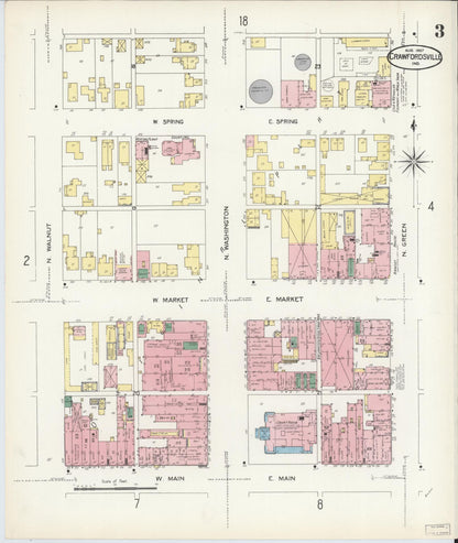 Sanborn Fire Insurance Map from Crawfordsville, Montgomery County, Indiana (1907), Sheet #0003 - Complete Map Set gallery image, historic Sanborn map, vintage wall art, Indiana Indiana