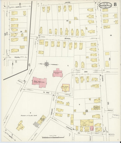 Sanborn Fire Insurance Map from Hudson Falls, Washington County, New York (1913), Sheet #0008 - Historic Sanborn Fire Insurance Map Print, vintage old map wall art, antique decor, genealogy gift, New York New York map