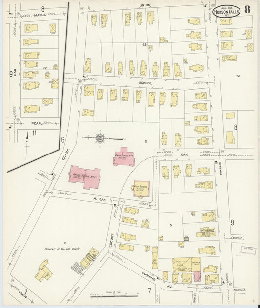 Sanborn Fire Insurance Map from Hudson Falls, Washington County, New York (1913), Sheet #0008 - Historic Sanborn Fire Insurance Map Print, vintage old map wall art, antique decor, genealogy gift, New York New York map