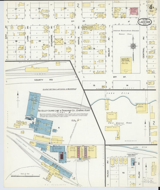 Sanborn Fire Insurance Map from Lakeside, Ottawa County, Ohio (1910), Sheet #0004 - Historic Sanborn Fire Insurance Map Print, vintage old map wall art, antique decor, genealogy gift, Ohio Ohio map
