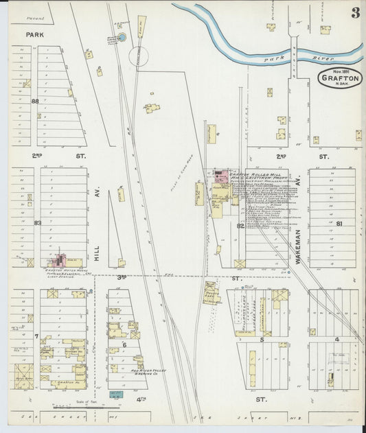 Sanborn Fire Insurance Map from Grafton, Walsh County, North Dakota (1891), Sheet #0003 - Historic Sanborn Fire Insurance Map Print, vintage old map wall art, antique decor, genealogy gift, North Dakota North Dakota map