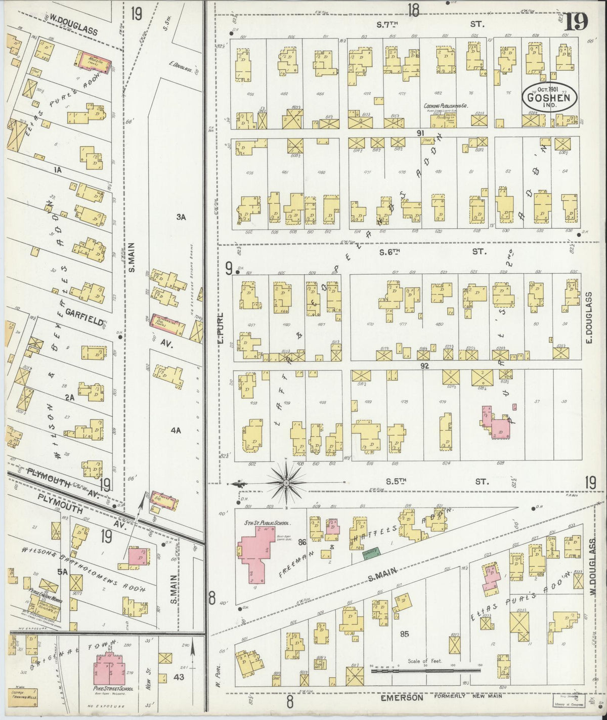 Sanborn Fire Insurance Map from Goshen, Elkhart County, Indiana (1901), Sheet #0019 - Historic Sanborn Fire Insurance Map Print, vintage old map wall art, antique decor, genealogy gift, Indiana Indiana map