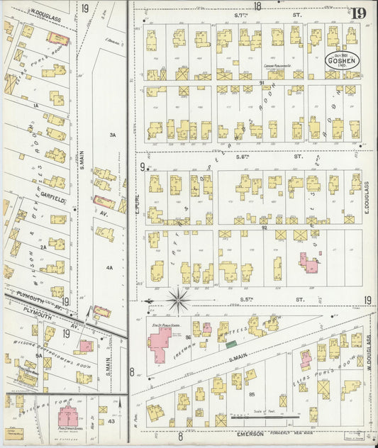 Sanborn Fire Insurance Map from Goshen, Elkhart County, Indiana (1901), Sheet #0019 - Historic Sanborn Fire Insurance Map Print, vintage old map wall art, antique decor, genealogy gift, Indiana Indiana map