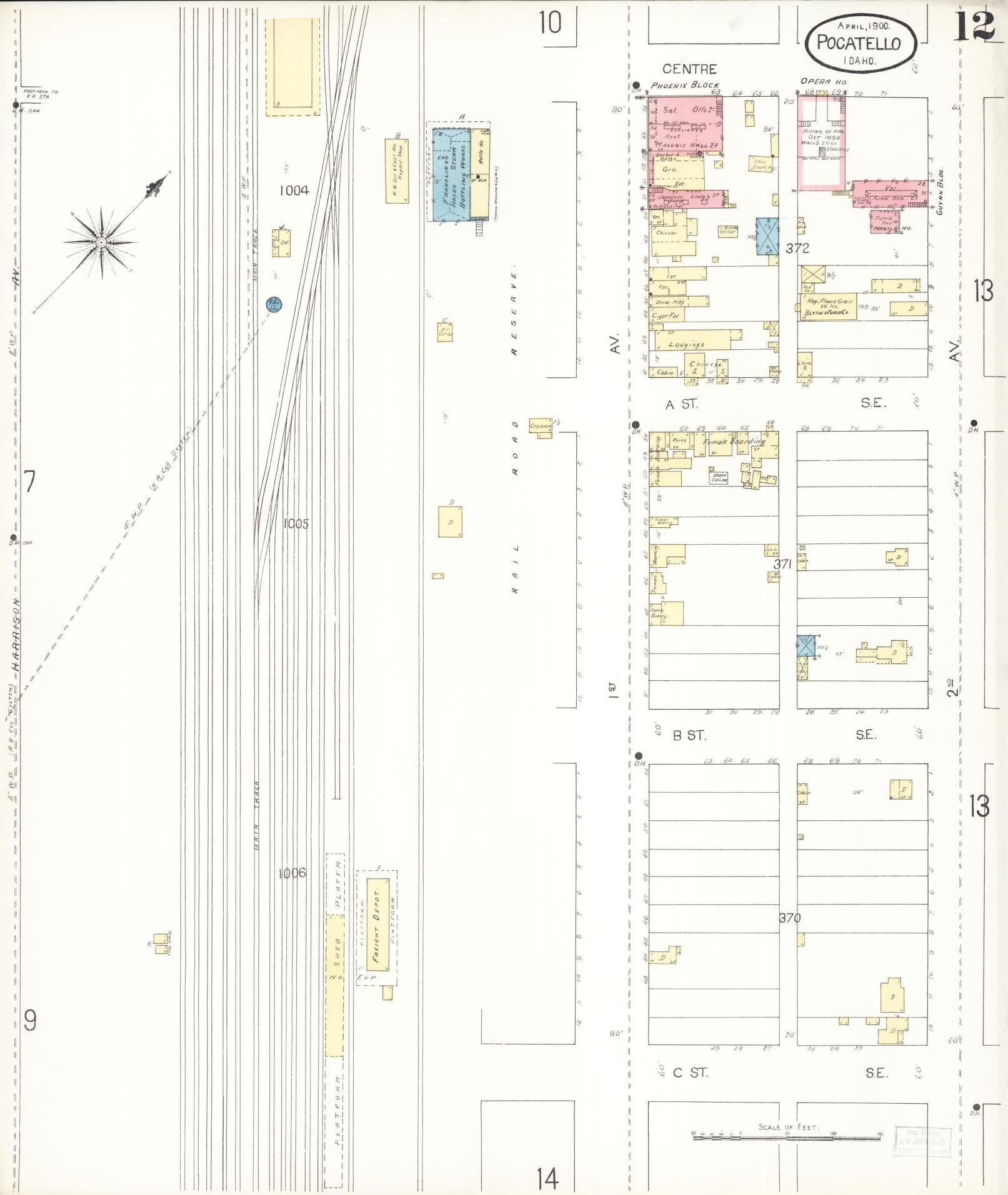 Sanborn Fire Insurance Map from Pocatello, Bannock County, Idaho (1900), Sheet #0012 - Historic Sanborn Fire Insurance Map Print, vintage old map wall art, antique decor, genealogy gift, Idaho Idaho map