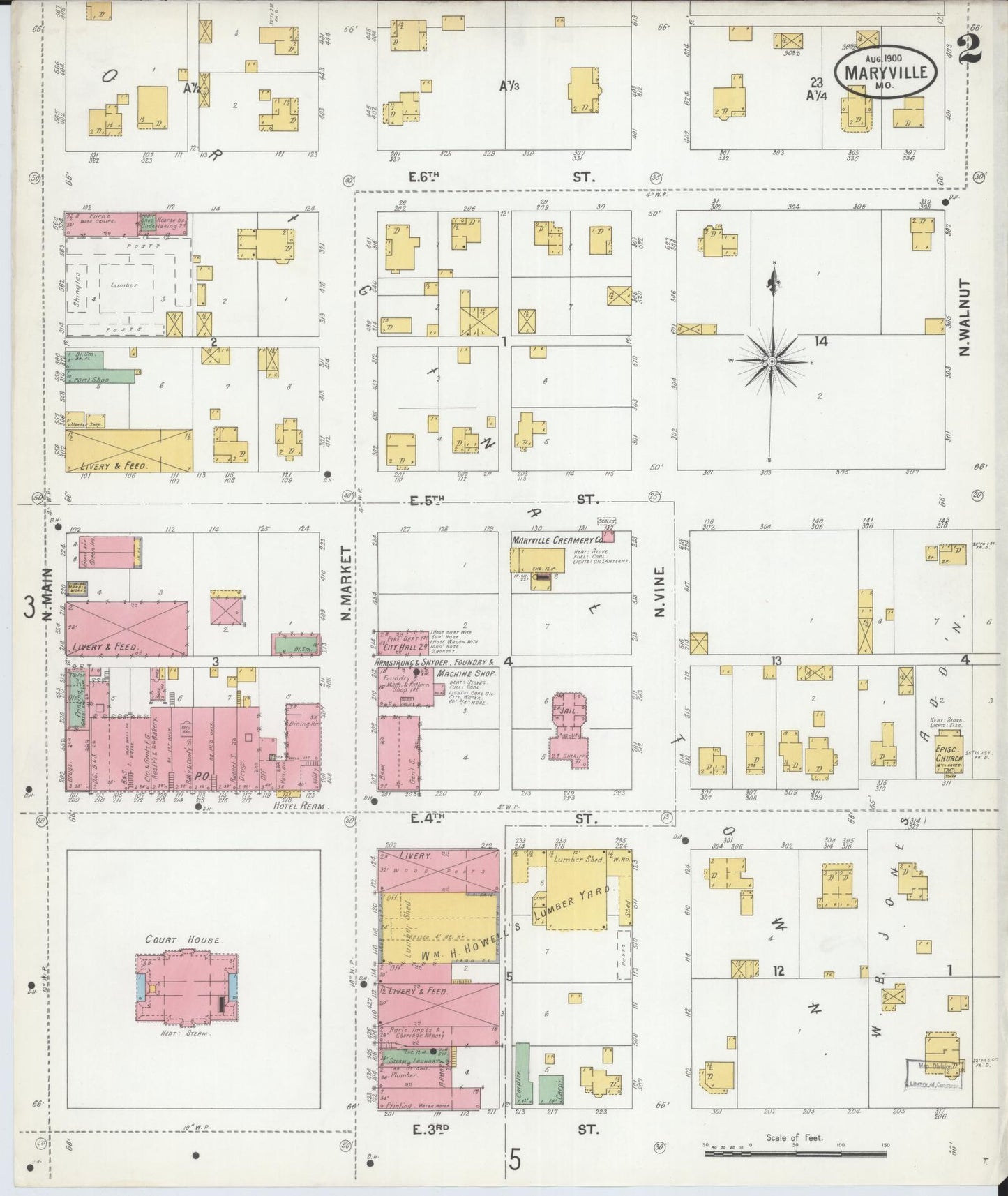 Sanborn Fire Insurance Map from Maryville, Nodaway County, Missouri (1900), Sheet #0002 - Complete Map Set gallery image, historic Sanborn map, vintage wall art, Missouri Missouri