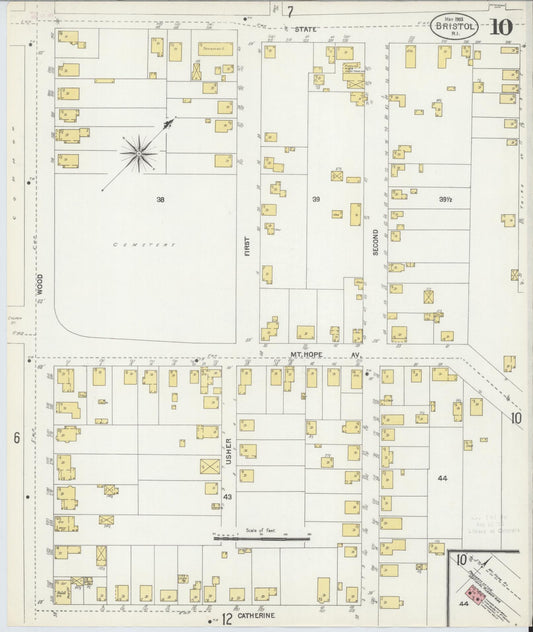 Sanborn Fire Insurance Map from Bristol, Bristol County, Rhode Island (1903), Sheet #0010 - Historic Sanborn Fire Insurance Map Print, vintage old map wall art, antique decor, genealogy gift, Rhode Island Rhode Island map
