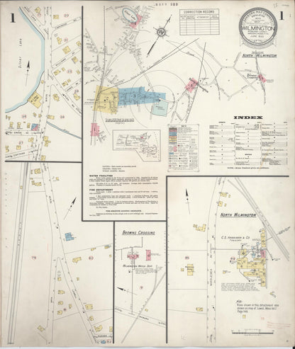 Sanborn Fire Insurance Map from Wilmington, Middlesex County, Massachusetts (1933), Sheet #0001 - Historic Sanborn Fire Insurance Map Print, vintage old map wall art, antique decor, genealogy gift, Massachusetts Massachusetts map
