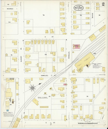 Sanborn Fire Insurance Map from Waycross, Ware County, Georgia (1908), Sheet #0002 - Complete Map Set gallery image, historic Sanborn map, vintage wall art, Georgia Georgia